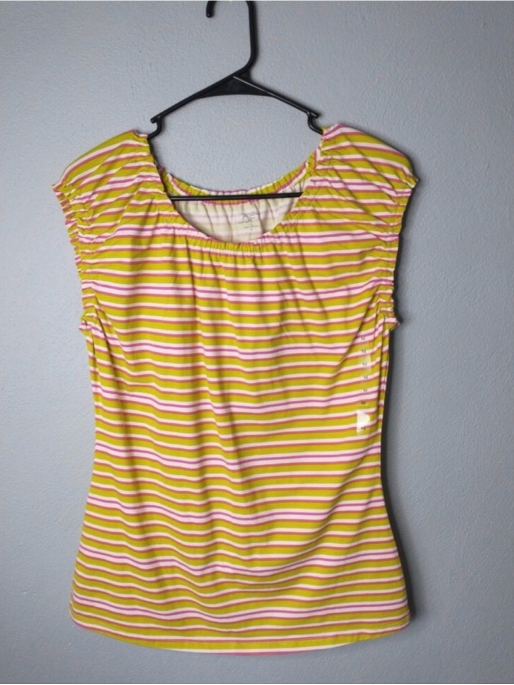LOFT Yellow & Pink Striped Cap-Sleeve Tank Top